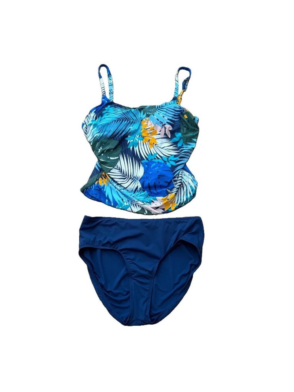 Jantzen Size 16 Pantheon Blue Tropical Tankini Set Tummy Control Swimsuit